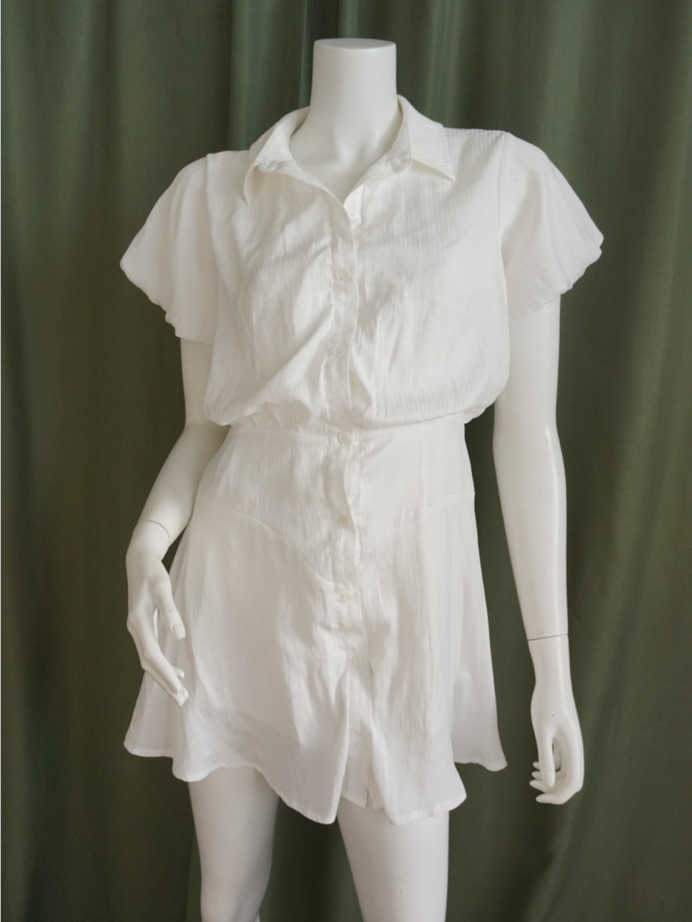 Heyson White Pinstripe Collar Button Shirt Dress - Size Small